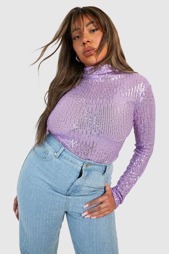 Womens Plus Sequin High Neck Long Sleeve Top - - 28 - boohoo - Modalova