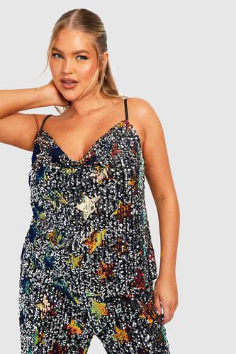 Womens Plus Star Sequin Cowl Neck Cami Top - - 28 - boohoo - Modalova