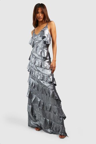Womens Tal Metallic Ruffle Detail Maxi Dress - - 10 - boohoo - Modalova