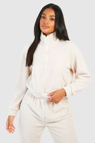 Womens Petite Borg Quarter Zip Sweatshirt - - 16 - boohoo - Modalova