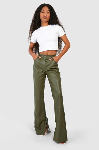 Womens Leather Look Split Hem Straight Fit Trousers - - 16 - boohoo - Modalova