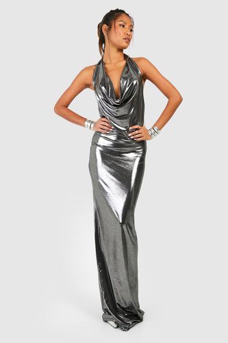 Womens Metallic Cowl Halterneck Maxi Dress - - 12 - boohoo - Modalova