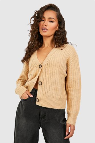 Womens Brushed Rib Knit Button Through Crop Cardigan - - XS - boohoo - Modalova