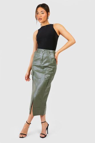 Womens Pu Coated Cargo Pocket Denim Midaxi Skirt - - 10 - boohoo - Modalova