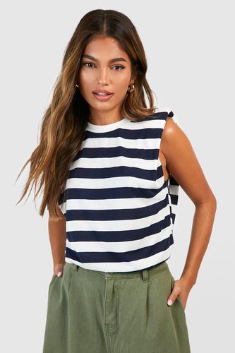 Womens Stripe Shoulder Pad Oversized Tshirt - - 6 - boohoo - Modalova