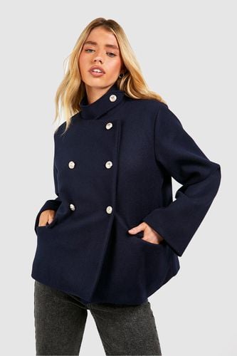 Womens Button Detail Wool Look Short Coat - - 14 - boohoo - Modalova