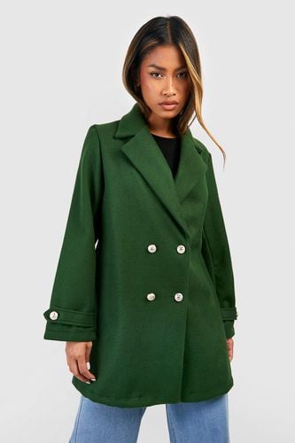Womens Button Detail Wool Look Longline Coat - - 10 - boohoo - Modalova