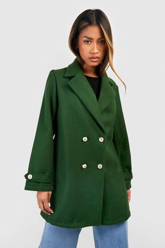 Womens Button Detail Wool Look Longline Coat - - 8 - boohoo - Modalova