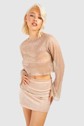 Womens Glitter Plisse Crop Top & Micro Mini Skirt - - 10 - boohoo - Modalova