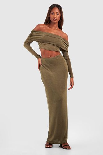 Womens Acetate Slinky Bardot Long Sleeve Top & Maxi Skirt - - 12 - boohoo - Modalova