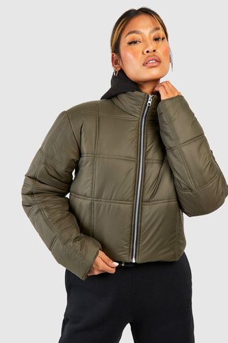 Womens Square Quilted Crop Puffer Jacket - - 14 - boohoo - Modalova