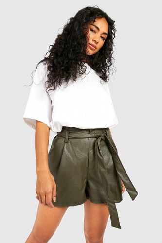 Womens Faux Leather Look Paperbag Waist Shorts - - 10 - boohoo - Modalova