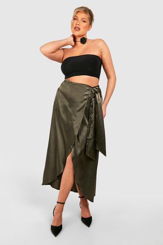 Womens Plus Satin Wrap Detail Midaxi Skirt - - 16 - boohoo - Modalova