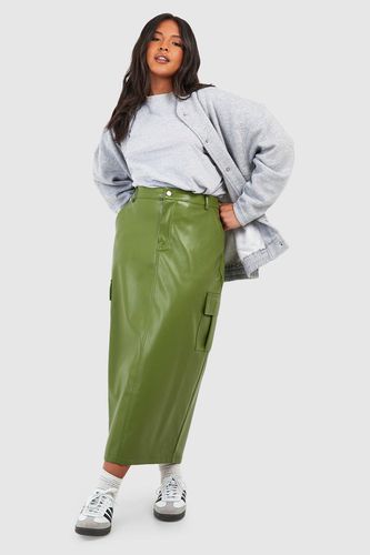 Womens Plus Leather Look Cargo Midaxi Skirt - - 26 - boohoo - Modalova
