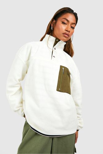 Womens Polar Fleece Pocket Detail Half Zip Oversized Sweatshirt - - XL - boohoo - Modalova