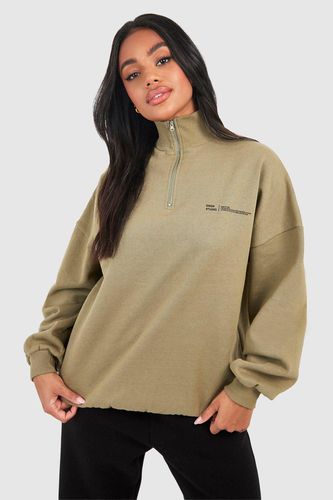 Womens Text Print Slogan Oversized Half Zip Sweatshirt - - L - boohoo - Modalova