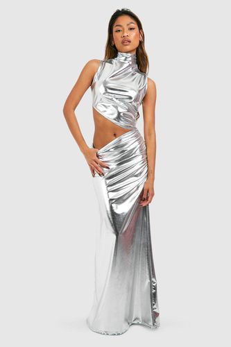 Womens Metallic Pu High Neck Cut Out Maxi Dress - - 10 - boohoo - Modalova