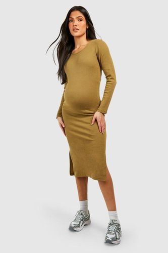 Womens Maternity Long Sleeve Midi Rib Dress - - 12 - boohoo - Modalova
