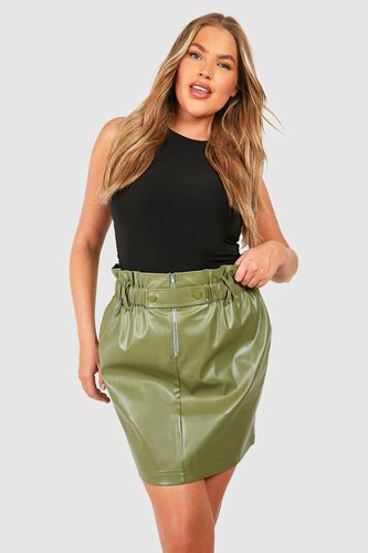 Womens Plus Pu Paperbag Waisted Mini Skirt - - 22 - boohoo - Modalova