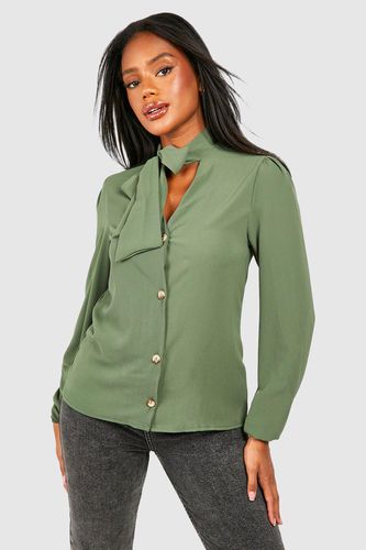 Womens Pussybow Button Through Volume Sleeve Blouse - - 6 - boohoo - Modalova