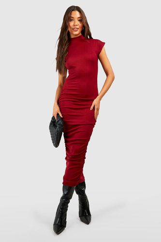 Womens Soft Rib Rouched High Neck Midi Dress - - 18 - boohoo - Modalova