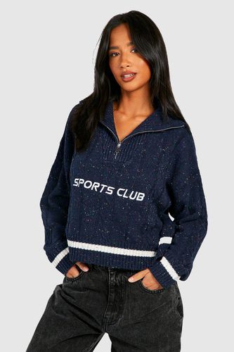 Womens Petite Embroidered Cable Knit Cropped Half Zip Jumper - - 14 - boohoo - Modalova