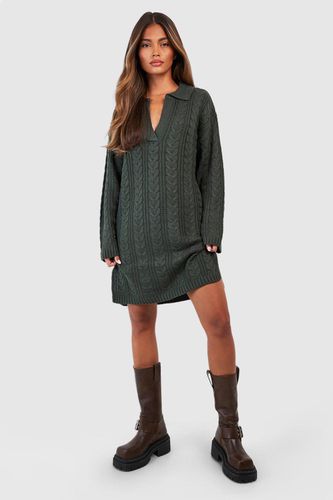 Womens Polo Neck Cable Knitted Mini Dress - - S - boohoo - Modalova