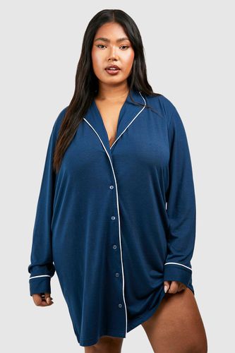 Womens Plus Super Soft Piping Detail Long Sleeve Pj Night Shirt - - 16 - boohoo - Modalova