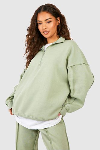 Womens Exposed Seam Oversized Half Zip Sweatshirt - - S - boohoo - Modalova