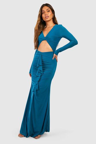 Womens Double Slinky Long Sleeve Ruched Midaxi Dress - - 10 - boohoo - Modalova