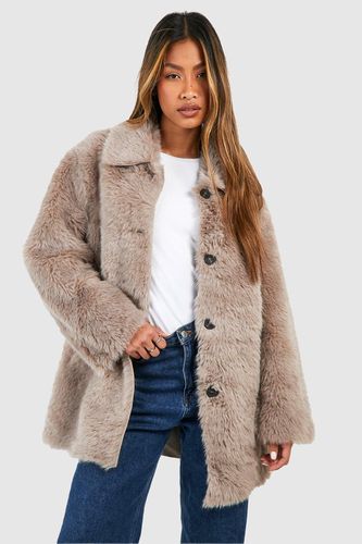 Womens Button Through Faux Fur Coat - - L - boohoo - Modalova