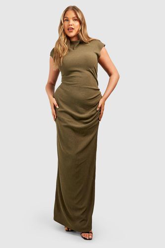 Womens Plus Textured High Neck Ruched Column Midaxi Dress - - 22 - boohoo - Modalova
