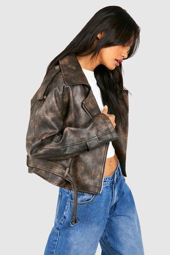 Womens Crop Faux Leather Biker Jacket - - 10 - boohoo - Modalova