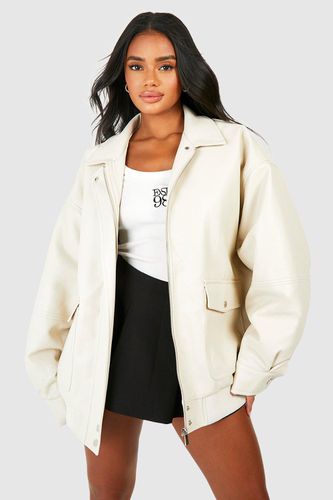 Womens Oversized Collar Faux Leather Jacket - - 12 - boohoo - Modalova