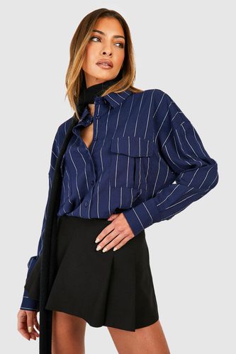 Womens Oversized Striped Utility Shirt - - 10 - boohoo - Modalova