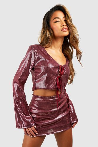 Womens Sequin Tie Front Top & Mini Skirt Set - - 12 - boohoo - Modalova