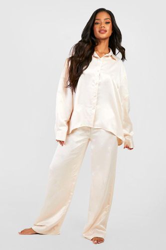 Womens Satin Oversized Detail Sleeve Pyjama Set - - 10 - boohoo - Modalova