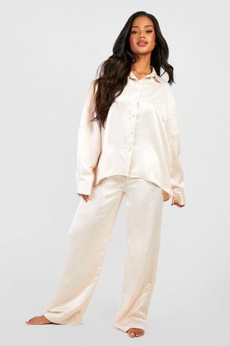 Womens Satin Oversized Detail Sleeve Pyjama Set - - 14 - boohoo - Modalova