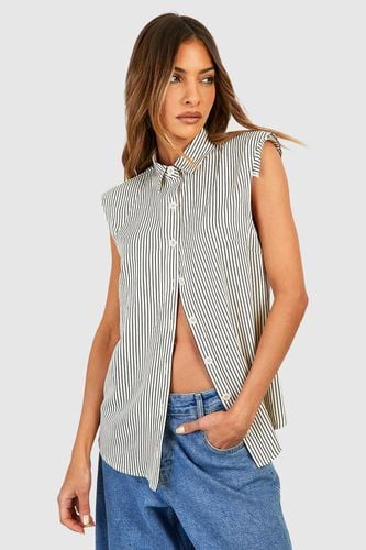 Womens Stripe Shoulder Pad Shirt - - 14 - boohoo - Modalova