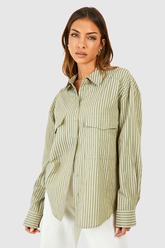 Womens Textured Stripe Double Pocket Shirt - - 10 - boohoo - Modalova
