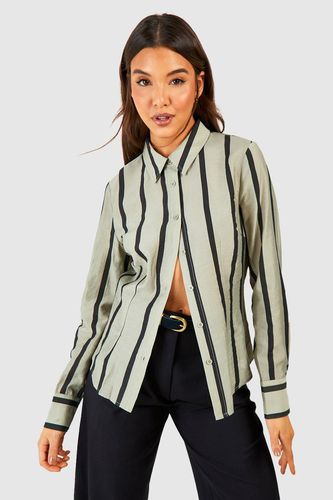 Womens Stripe Fitted Shirt - - 14 - boohoo - Modalova