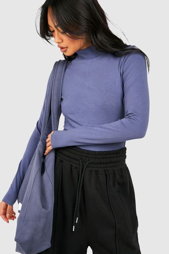 Womens Basic Cotton Funnel Neck Long Sleeve Bodysuit - - 10 - boohoo - Modalova