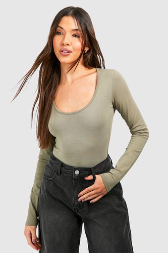 Womens Basic Cotton Extreme Scoop Neck Long Sleeve Bodysuit - - 10 - boohoo - Modalova