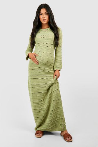 Womens Maternity Crochet Flare Sleeve Tie Back Knitted Maxi Dress - - 10 - boohoo - Modalova