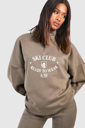 Womens Ski Club Slogan Oversized Half Zip Sweatshirt - - L - boohoo - Modalova