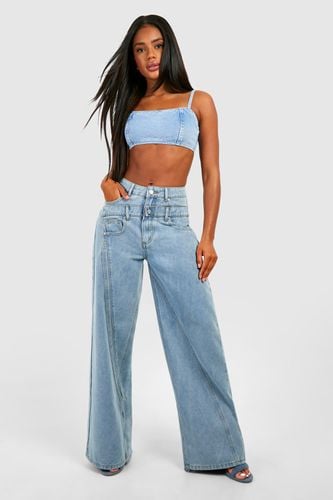 Womens Wide Leg Jeans With Front And Back Waistband Panel - - 12 - boohoo - Modalova
