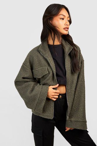 Womens Funnel Neck Wool Look Zip Detail Jacket - - 12 - boohoo - Modalova