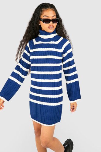 Womens Petite Roll Neck Wide Sleeve Stripe Jumper Dress - - L - boohoo - Modalova