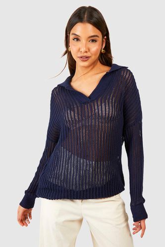 Womens Oversized Crochet Jumper With Polo Collar - - M/L - boohoo - Modalova