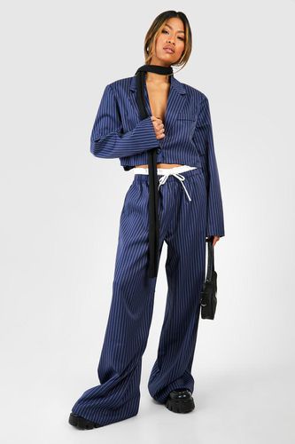 Womens Pinstripe Boxer Waistband Drawstring Wide Leg Trousers - - 16 - boohoo - Modalova